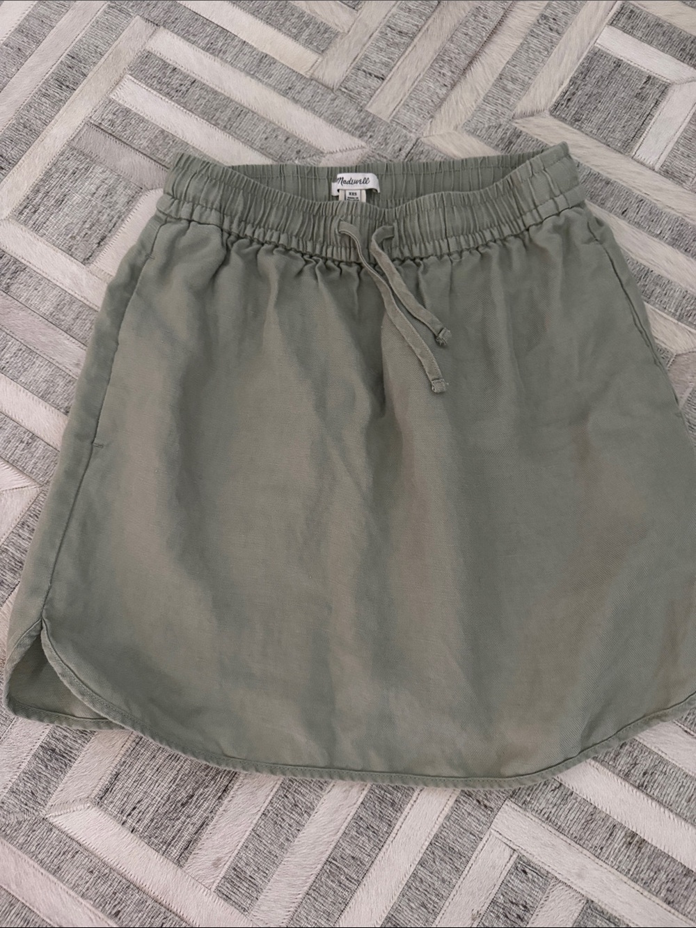 Madewell Olive Sage Drawstring Mini Skirt
